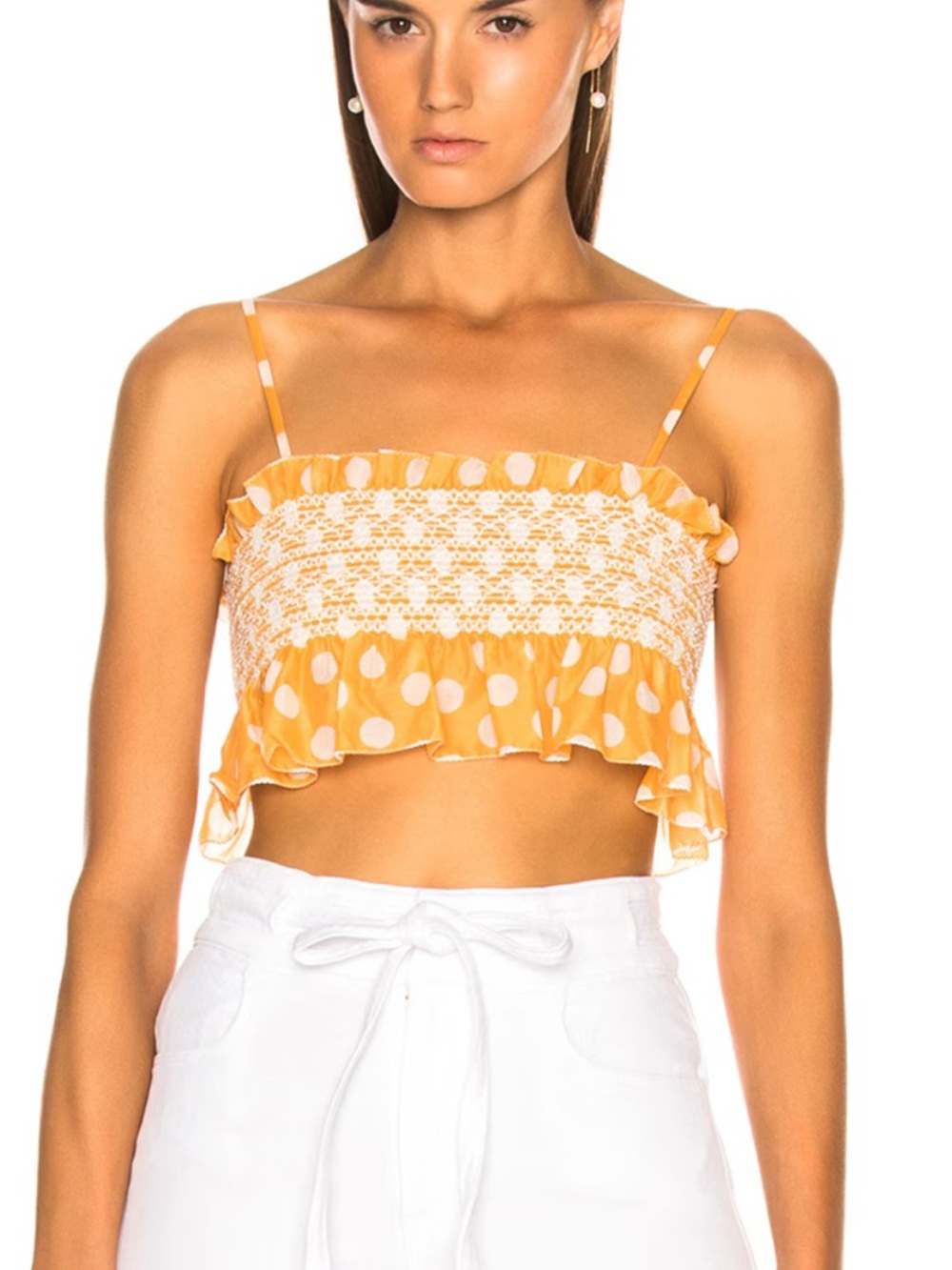 Lisa Marie Fernandez Selena Smocked Crop Top Orange Polka Dot Size 2